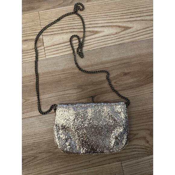 J Crew glitter chain strap handbag/evening bag in gold, magnetic closure. - Picture 3 of 5
